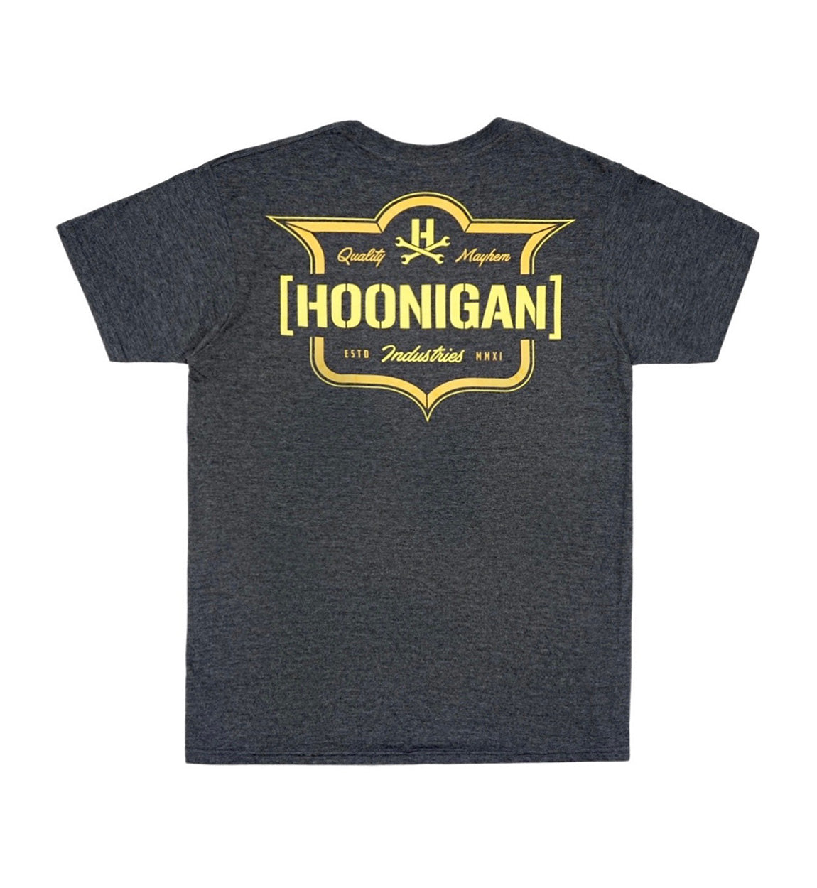 Black short sleeve tee featuring the Hoonigan logo in white, designed for casual wear.