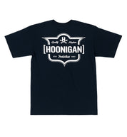 Hoonigan EMBLEM Short Sleeve Tee in navy blue with a bold logo design on the front.