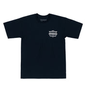 Hoonigan EMBLEM short sleeve tee in navy blue, featuring a bold white logo graphic on the front.