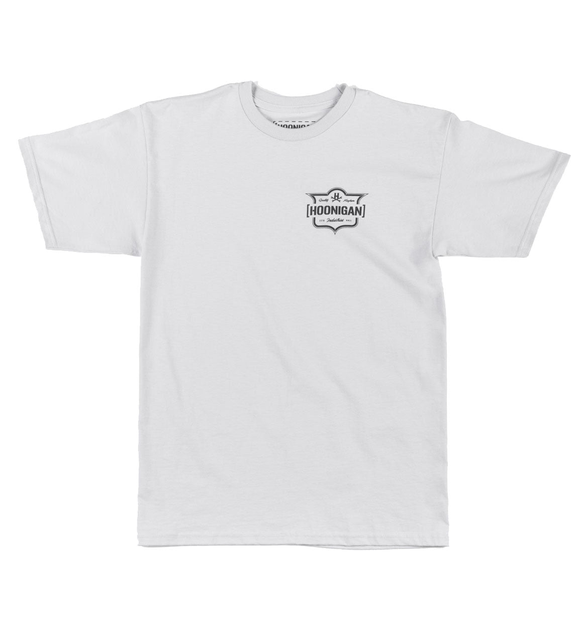 Hoonigan EMBLEM Short Sleeve Tee in black featuring a bold white logo graphic on the chest.