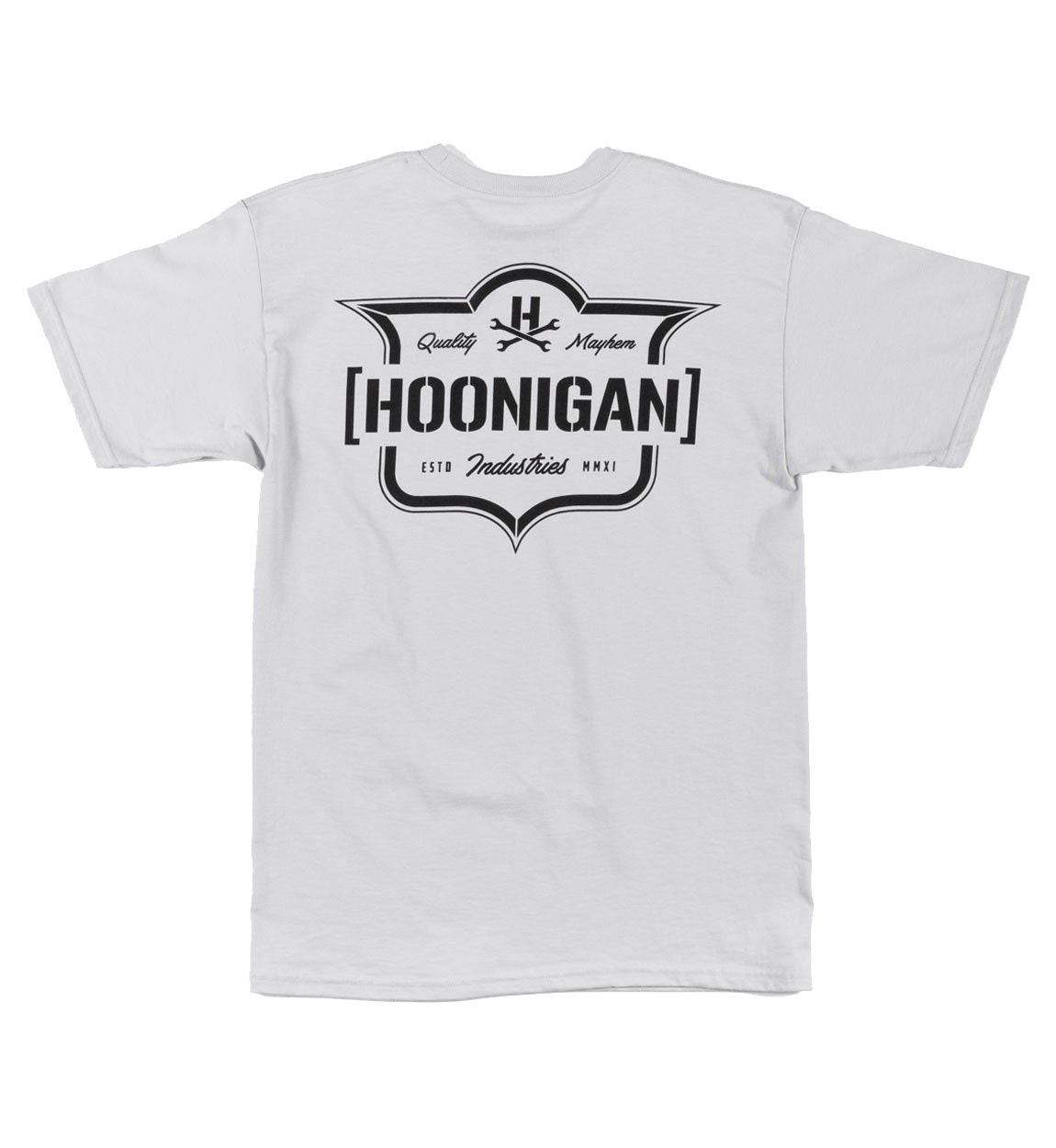 Hoonigan EMBLEM Short Sleeve Tee featuring a bold graphic logo on a black background.