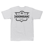 Hoonigan EMBLEM Short Sleeve Tee featuring a bold graphic logo on a black background.