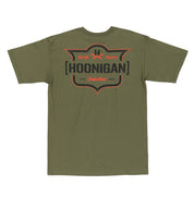 Hoonigan EMBLEM short sleeve tee in military green featuring a bold logo graphic on the front.
