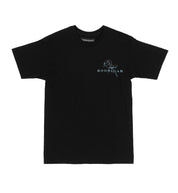 Black and blue Hoonigan MORTUARY short sleeve tee featuring a graphic design on the front.
