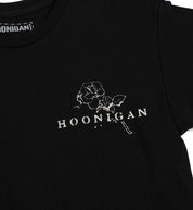 Black Hoonigan MORTUARY short sleeve tee featuring a graphic print on the front.