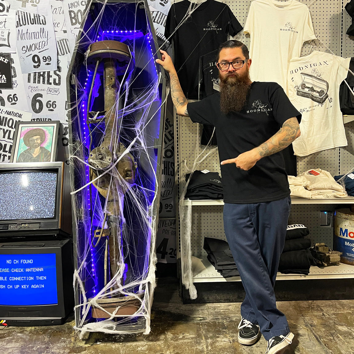 Hoonigan MORTUARY Short Sleeve Tee in black with white graphic print on the front.