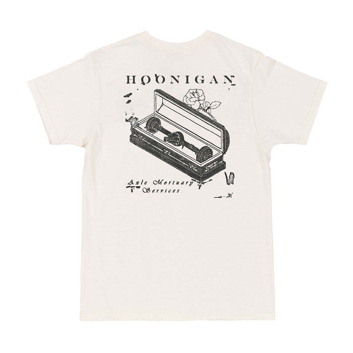 Hoonigan MORTUARY Short Sleeve Tee in natural color, featuring a bold graphic design on the front.