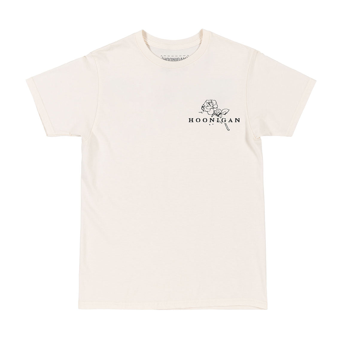 Hoonigan MORTUARY short sleeve beige tee featuring a graphic print on the front.