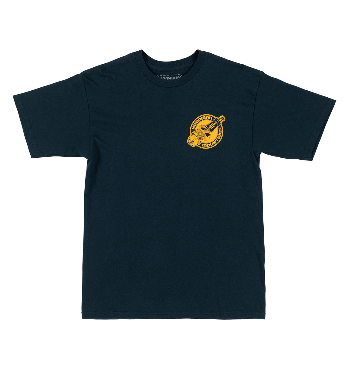 Hoonigan MISFIRE Short Sleeve Tee in navy blue with a bold graphic print on the front.