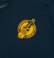 Hoonigan MISFIRE Short Sleeve Tee in navy blue featuring bold graphic design and logo on the front.