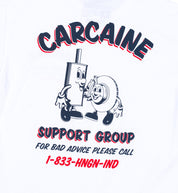 Hoonigan CARCAINE SUPPORT GROUP Short Sleeve Tee in white, featuring a graphic print on the front.