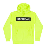 Hoonigan CENSOR BAR pullover hoodie in yellow with black graphic logo on the chest.