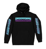 "Black Hoonigan CBAR KILL ALL TIRES FADE Hoodie featuring bold white and red graphics on the front."