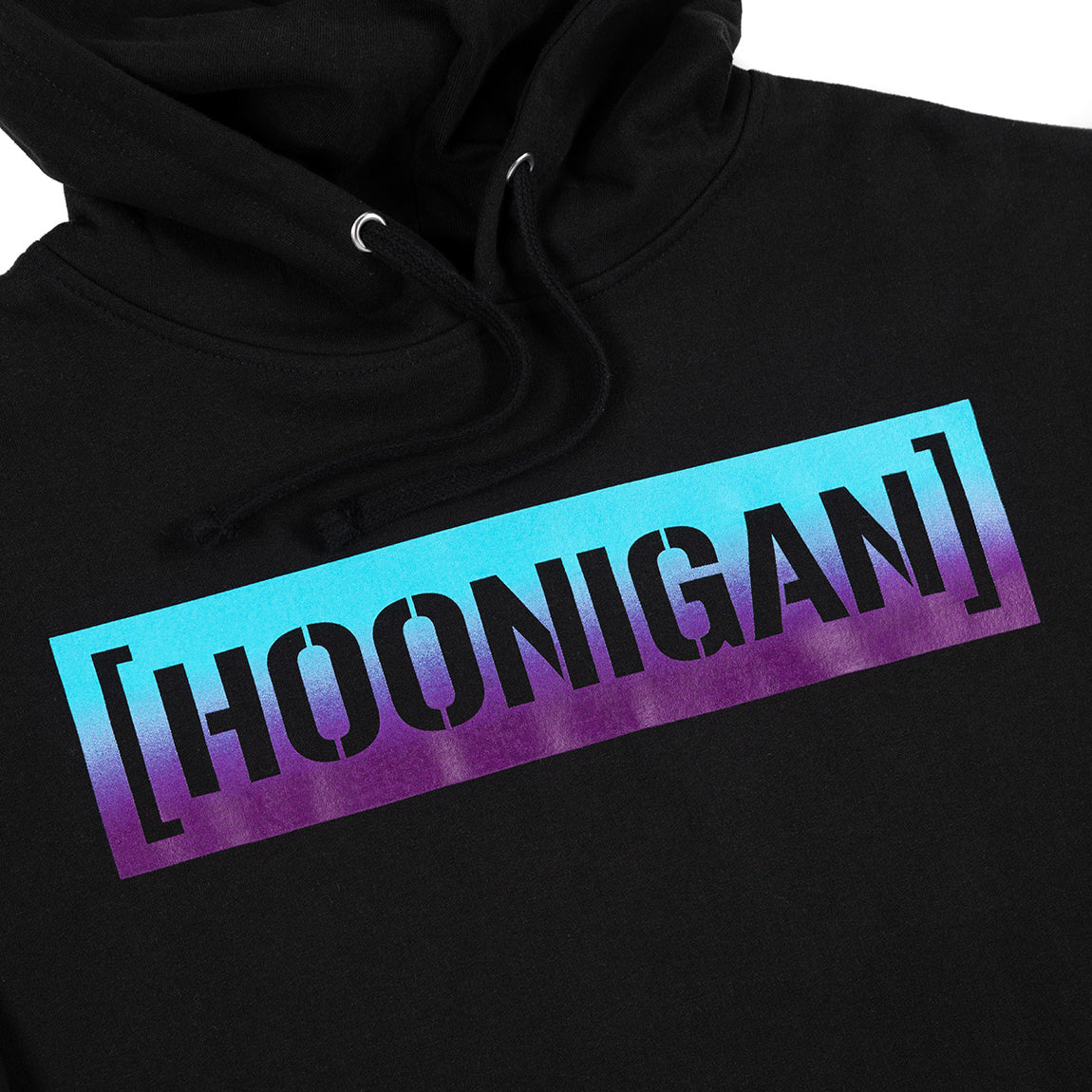 Black Hoonigan CBAR KILL ALL TIRES hoodie featuring a bold white logo design and a stylish fade effect.