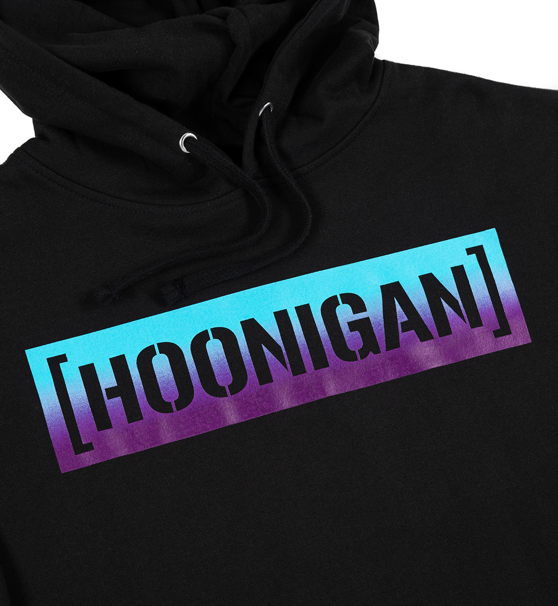 Black Hoonigan CBAR KILL ALL TIRES hoodie featuring a bold white logo design and a stylish fade effect.