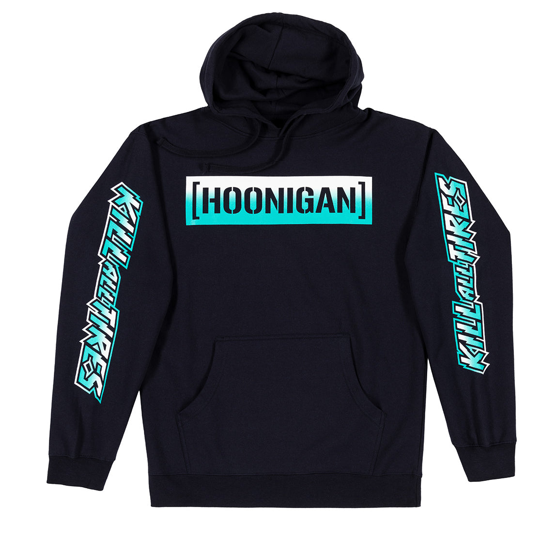 Hoonigan CBAR KILL ALL TIRES FADE Hoodie in black with colorful fade design, featuring bold white text, perfect for motorsports enthusiasts.