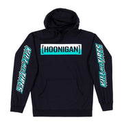 Hoonigan CBAR KILL ALL TIRES FADE Hoodie in black with colorful fade design, featuring bold white text, perfect for motorsports enthusiasts.