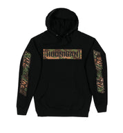 Hoonigan COVERT CBAR KILL ALL TIRES Pullover Hoodie in black, featuring a bold graphic design on the front, drawstring hood, and kangaroo pocket.