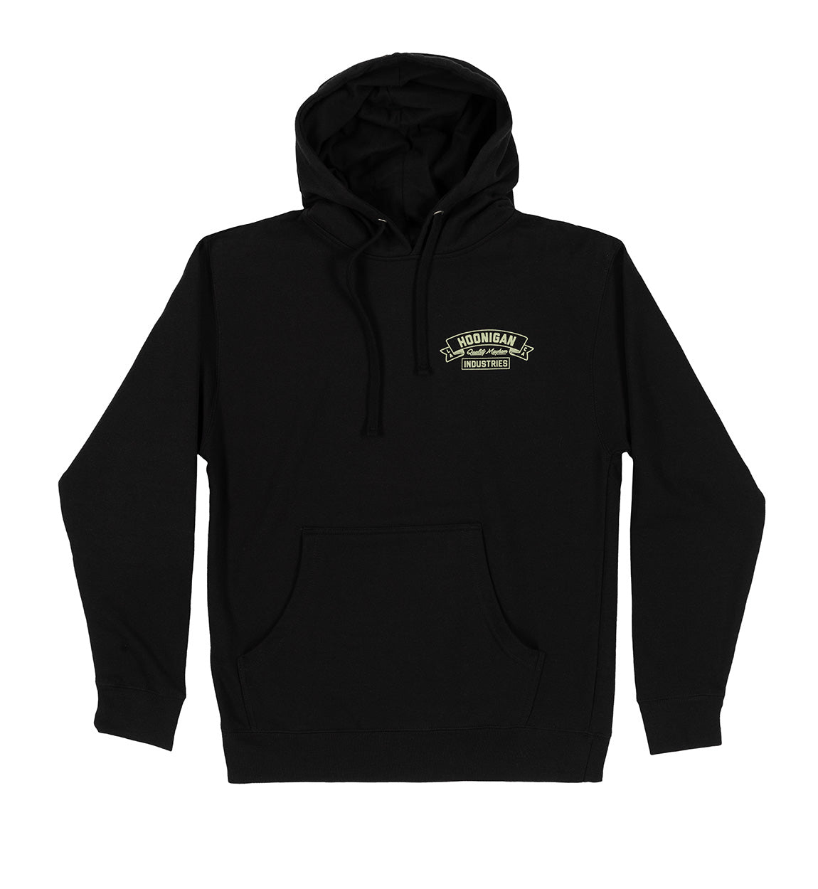 Hoonigan CRANKED black pullover hoodie with logo graphic on the front.