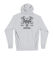 Hoonigan CRANKED pullover hoodie in heather gray with black Hoonigan logo on chest.