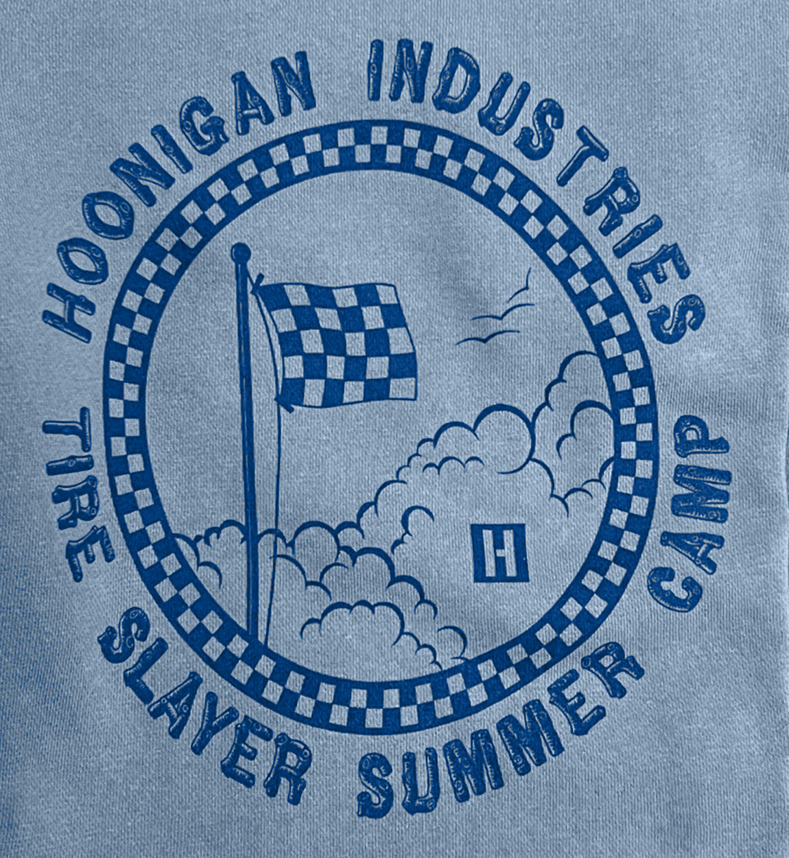 Hoonigan Tire Slayer Summer Camp Shorts in tan with black graphics, featuring a comfortable fit and multiple pockets.