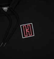 Hoonigan Women's Leah Pruett LP ENERGY Short Sleeve Pullover Hoodie in black with a stylish graphic design.